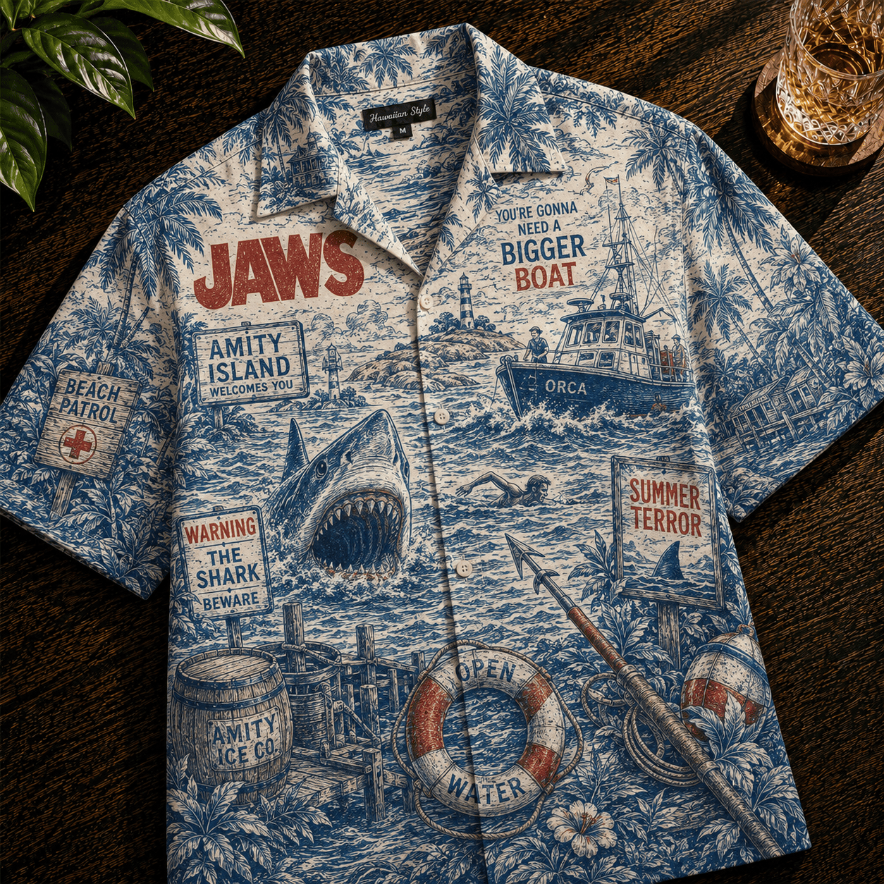 PREMIUM JAWS HAWAIIAN SHIRT TTNL