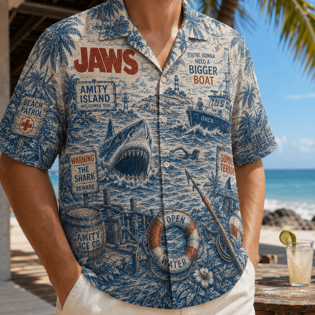 PREMIUM JAWS HAWAIIAN SHIRT TTNL