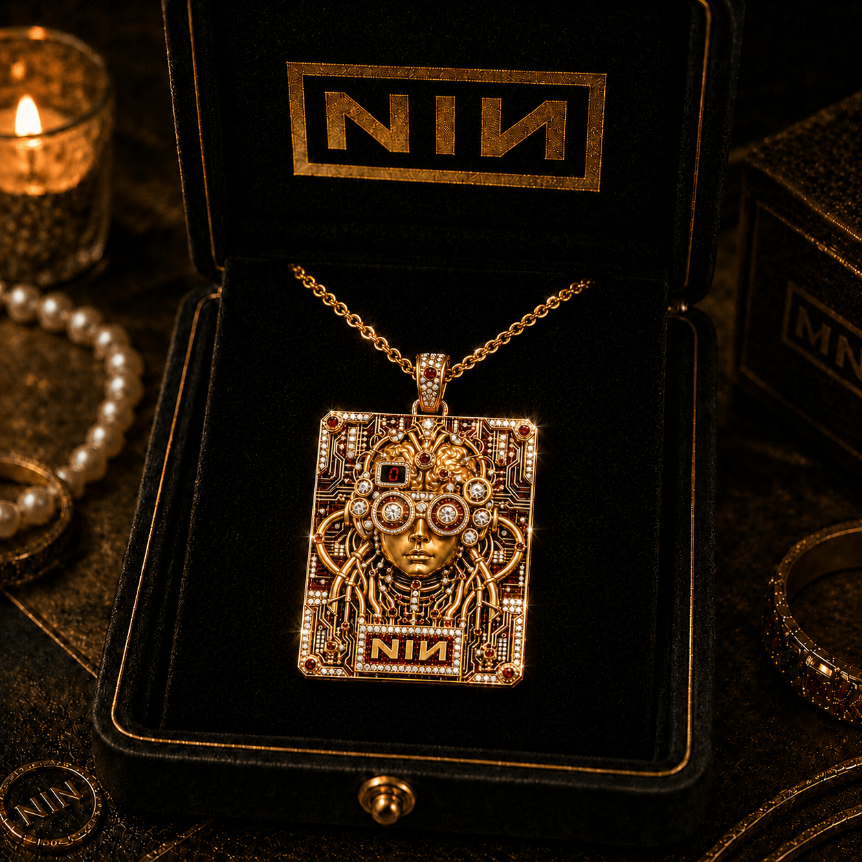 NIN Solid Gold Chain with Diamond Pendant TTTT