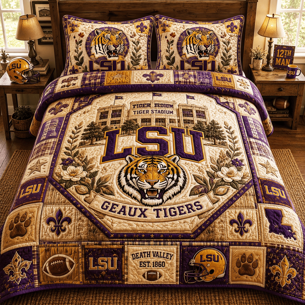 LSU 4 PIECES COVER BEDDING SET PDL (1 FITTED SHEET + 1 FLAT SHEET + 2 PILLOWCASES)