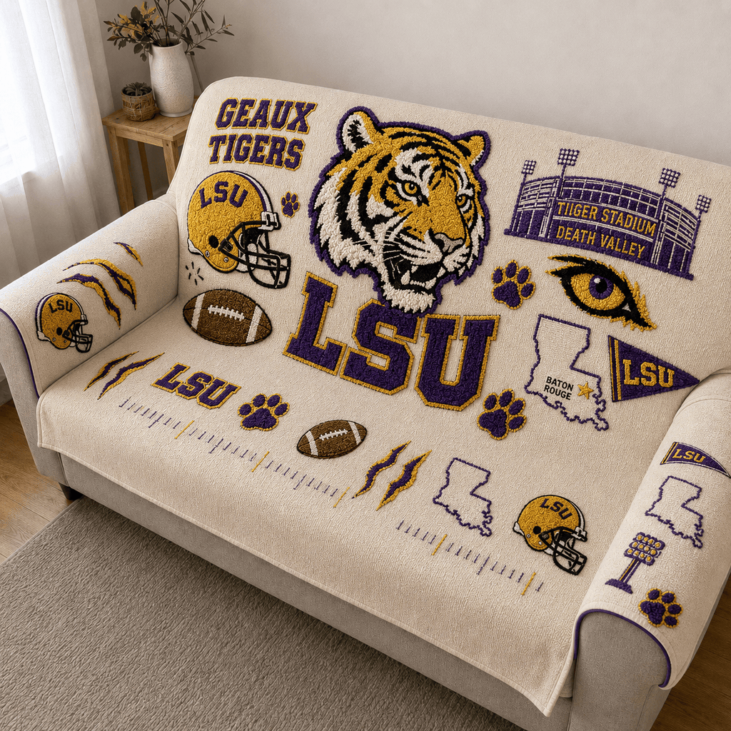 LSU Tufted Sofa Cover & Pillow Set HTTT